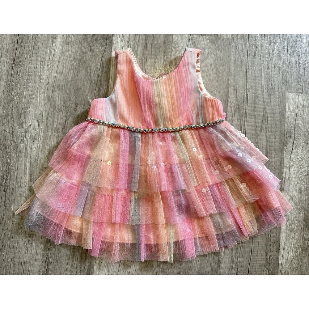 Couture Princess Baby Girl Rainbow Sequin Tulle Dress Size 3 Months
